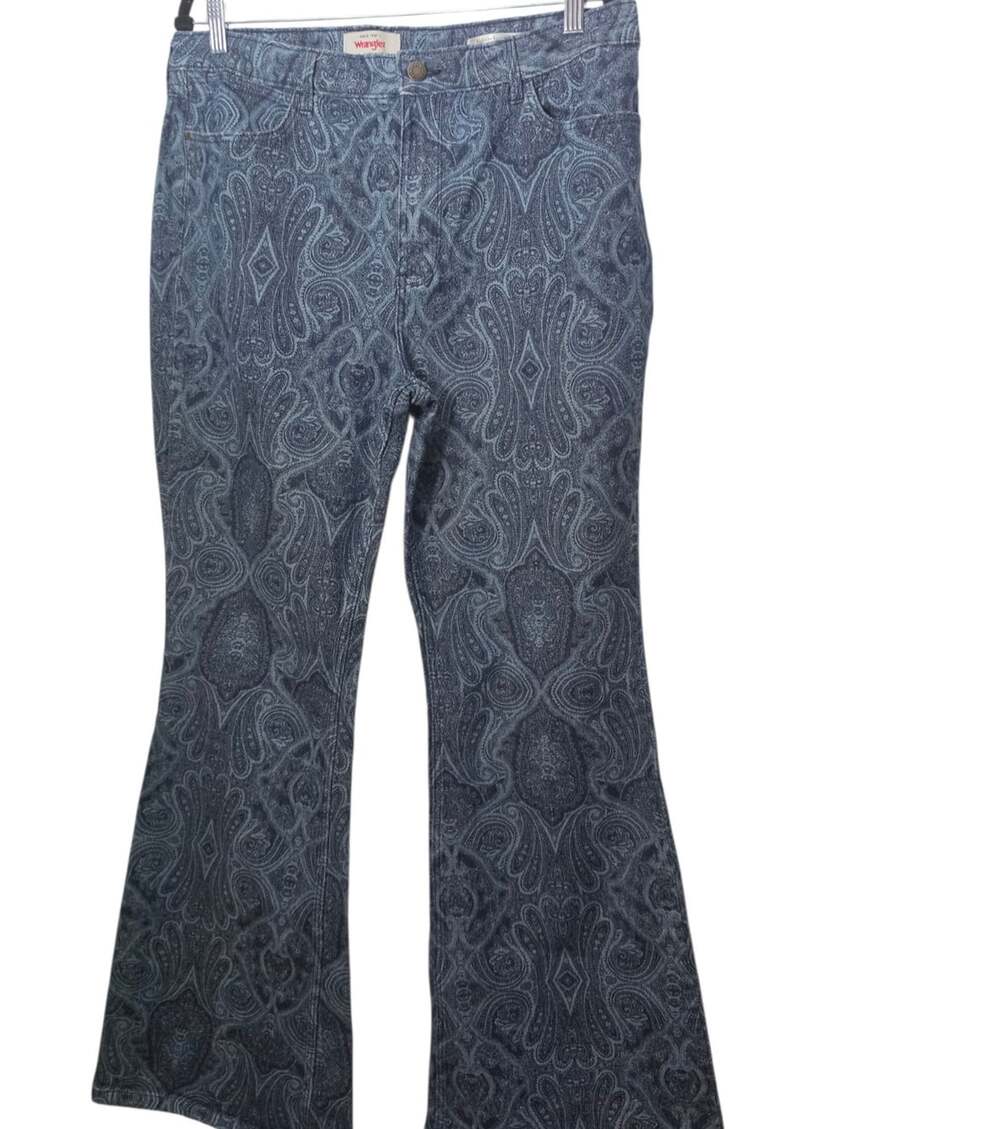 Wrangler High-Rise Fierce  Flare Womens Blue Paisley Jeans Sz  16 X 34 (Tall)